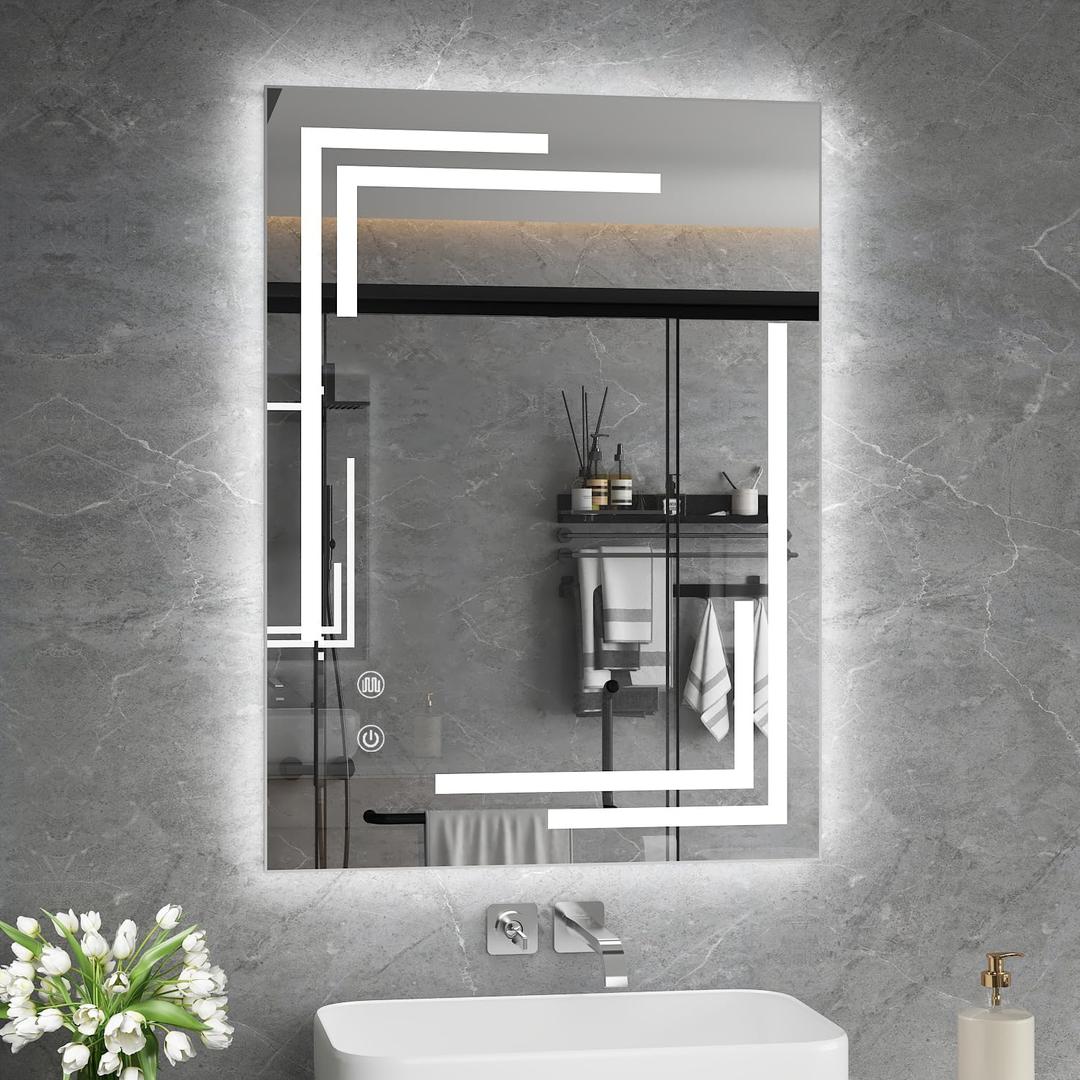 24"x32" LED Bathroom Mirror with Lights, Unique Front Light for Bathroom Wall, Memory, 3 Colors Adjustable, Stepless Dimmable Ligh, Led Vanity Mirror for Bathroom, Anti-Fog, Tempered Glass