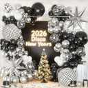 Black Silver Balloons Arch Garland Kit, Black Silver White Balloons Disco Ball Balloons Arch for Disco Party Christmas 2026 New Year's Eve Birthday Graduation Anniversary Decorations