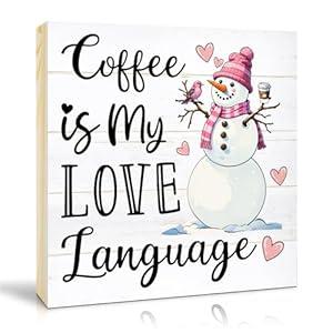 3 Packs TOUNER Coffee Is My Love Language Wood Box Sign, Funny Drinking Coffee Lover Wood Desk Decor, Christmas Birthday Thanksgiving Caffeine Addict Table Display Gifts for Grandma Mom Aunt BFF Sister
