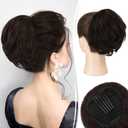 RUWISS Real Human Hair Bun Short Drawstring Ponytail Hair Pieces for Women, Natural Straight Updo Bun Comb Clip in Ponytail Extension for Women, Brown Black