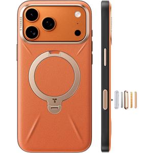 TORRAS Organic Leather for iPhone 17 Pro Case with Stand, Fit for Magsafe, 360 Spin Kickstand with Camera Control, Premium Leather Durable Stylish Q3 VegSkin for iPhone 17 Pro Phone Case, Burnt Orange