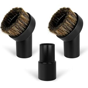 3PCS Horse Hair Brush Vacuum Attachment Set - Black Round Horse Hair Vacuum Attachments & Brushes - Shop Vac Brush Attachment for Most Vacuum Cleaners Accessories - 1 1/4" Vacuum Attachments Included