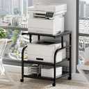 Lerliuo Large Printer Stand with Storage, 23.6"W x 18.9"D x 30.2"H, 5-Adjustable Shelf Heights Mobile 3 Tier Table with Lockable Wheels, Industrial Rolling Printer Cart, Black Stands for Home Office