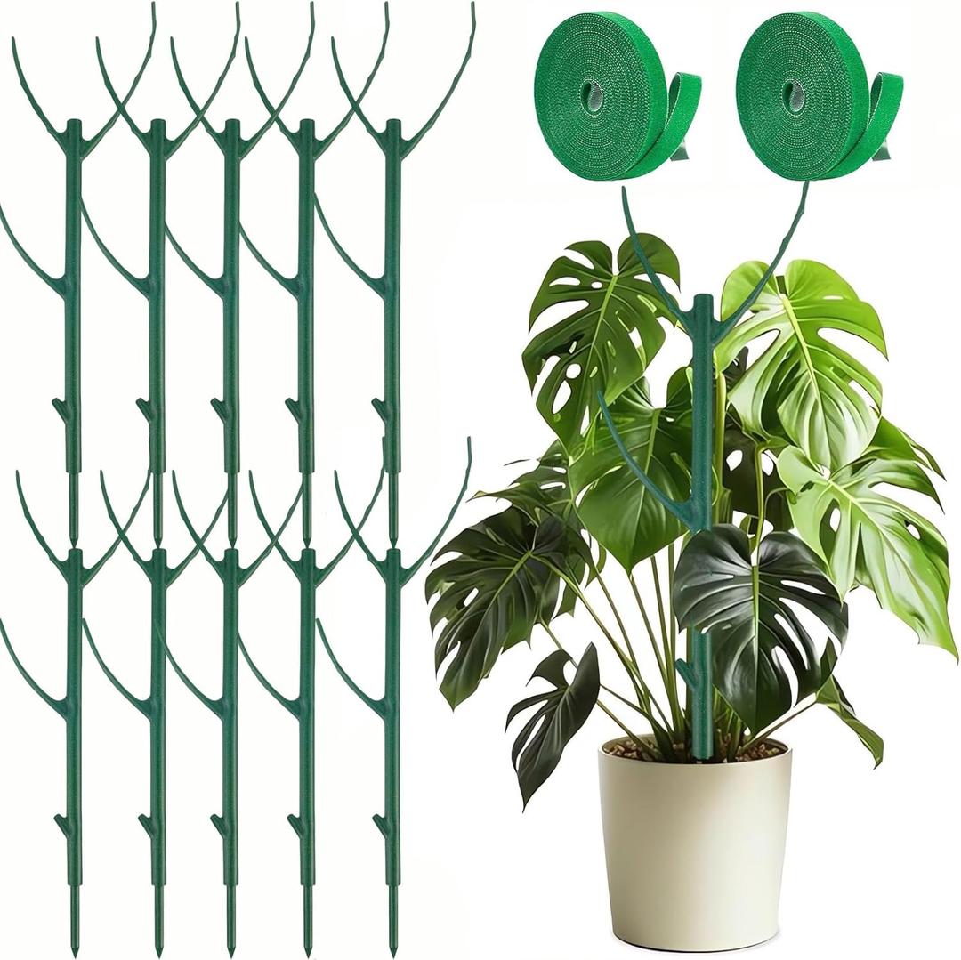 10 Pack Stackable Monstera Plant Support Climbing Plants Support Structures for Indoor Outdoor Plants Plant Holder Stick with Plant Ties for Support Tall Potted Plants