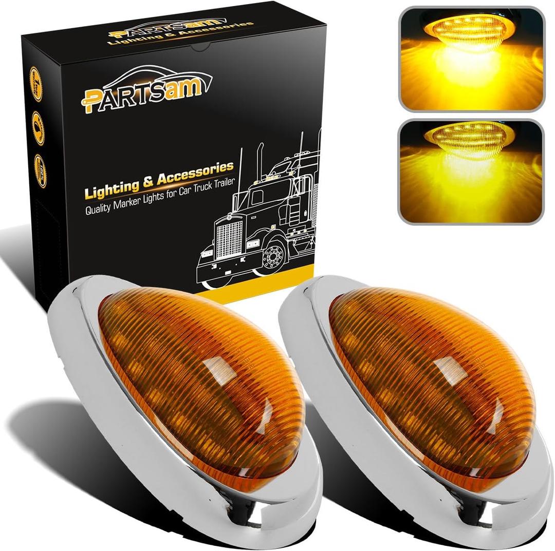 Partsam 2Pcs 6" Amber Sleeper Cab LED Side Marker/Turn Led Light Clearance Surface Mount 15 LED Replacement for Freightliner Century/Columbia Amber Oval Side Marker and Turn Signal Sealed Light
