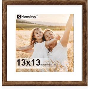 13x13 Picture Frame with Real Glass Wood Frame (Mat 11x11), 1 Pack