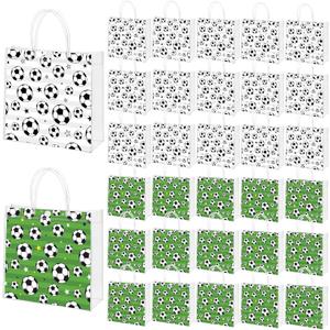 MIMIND 30 Pieces Soccer Gift Bags with Handles PVC Clear 8 x 8 x 3.15 Inch Soccer Goodie Bags Sport Themed Party Favor Treat Bag for Team Birthday Holiday Party Supplies