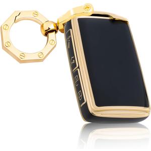 YHC for Mazda Key Fob Cover with Gold Keychain for Mazda 3 Hatchback CX-5 CX-30 CX-12 (Black)