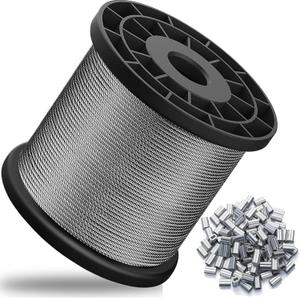 1/16" Wire Rope,328FT Stainless Steel Cable with 150Pcs Crimping Sleeves,7x7 368lbs Breaking Strength for Garden Wire,Aircraft Cable