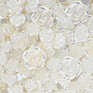 145Pcs Pearl Flower Buttons Beads for Crafts,Sewing Flatback Resin Junk Case Charms Wedding Decor White Buttons for Clothes,Slime Charms for Jewelry Making Bulk DIY Bracelet Hair Clip Phone Charms