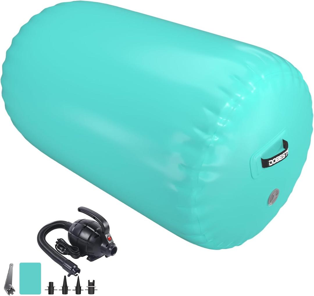 Air Roller Gymnastics Barrel Back Handspring Trainer Tumbling Barrel Yoga Barrel Mat with Electric Air Pump ((L)39.4inch x (Diameter)24inch)