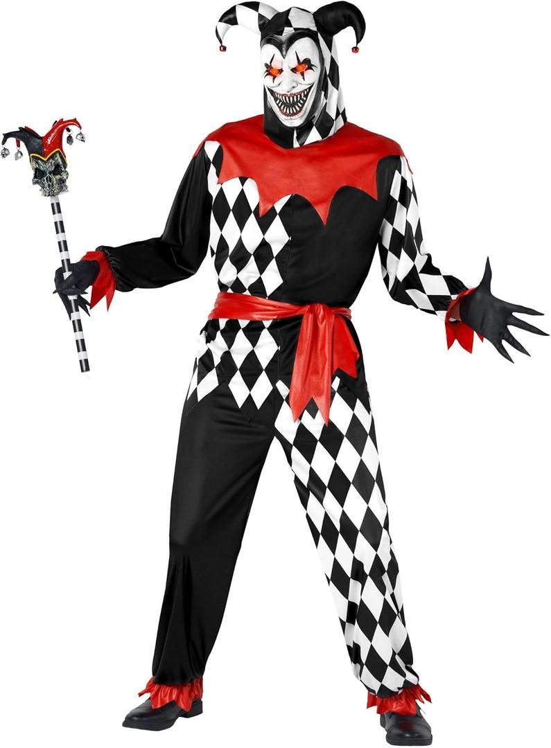 Morph Light Up Mask Jester Costume For Men Court Jester Costume Men Adult Evil Jester Costume Adult Evil Jester Costume (X-Large)