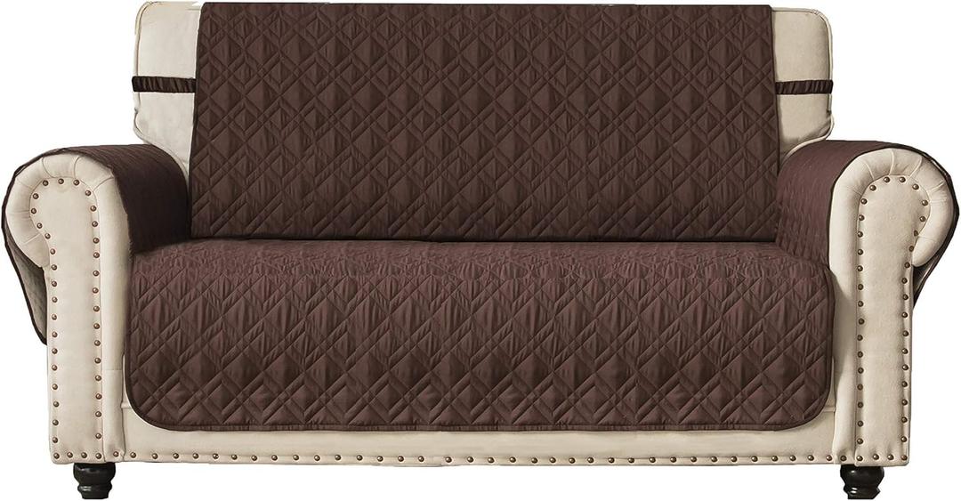 Ameritex Loveseat Cover Water-Resistant Quilted Furniture Protector with Back Nonslip Paws Slipcover for Dogs, Kids, Pets Loveseat Slipcover Stay in Place for Leather (54", Chocolate)