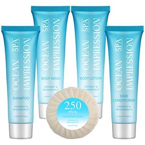 OPPEAL OCEAN SPA IMPRESSION Travel Size Toiletries 5 in 1 Sets, 1 oz Shampoo and Conditioner, Body Wash, Lotion & 0.7 oz Hotel Soaps Bulk, 250 Pcs Hotel Amenities, Perfect Coconut Scent OPPEAL OCEAN SPA IMPRESSION Travel Size Toiletries 5 in 1 Sets, 1 oz Shampoo and Conditioner, Body Wash, Lotion & 0.7 oz Hotel Soaps Bulk, 250 Pcs Hotel Amenities, Perfect Coconut Scent