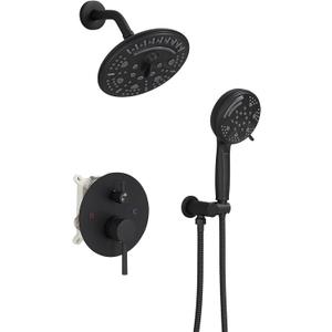 BWE Bathroom Luxury Rain Mixer Shower Combo Set Wall Mounted Multifunctional Shower Sprinkler Rainfall Shower Head System Matte Black Finish Shower Faucet