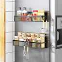 Aufworld Magnetic Spice Rack for Refrigerator, 2 Pack Magnetic Shelf, Fridge Magnet Organizer with Moveable 4 Hooks, Magnetic Fridge Shelf for Kitchen Organization and Storage (2 Pack)