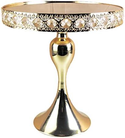 Loticy 8 Inches 20 cm Gold Round Mirror Cake Stand Cupcake Stands Metal Pedestal Holder with Crystals, Party Dessert Cheese Display Plate for Wedding Party Birthday Baby Shower Celebration Home Decor