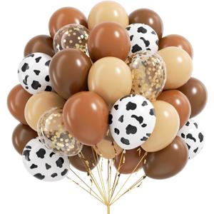 Brown Western Balloons, Brown Nude Gold Confetti Cow Print Latex Cowboy Balloons for Farm Cowboy Western Baby Shower Birthday Party Decorations
