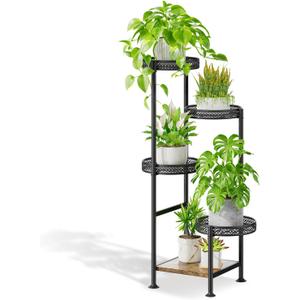 5 Tier Plant Stand Indoor Outdoor, Tierd Corner Metal Plant Stands Holder for Multiple Plants, Flower Orchid Pot Shelf Display Rack for Living Room Balcony Garden Patio, Black (5 tier-Hollow Black)