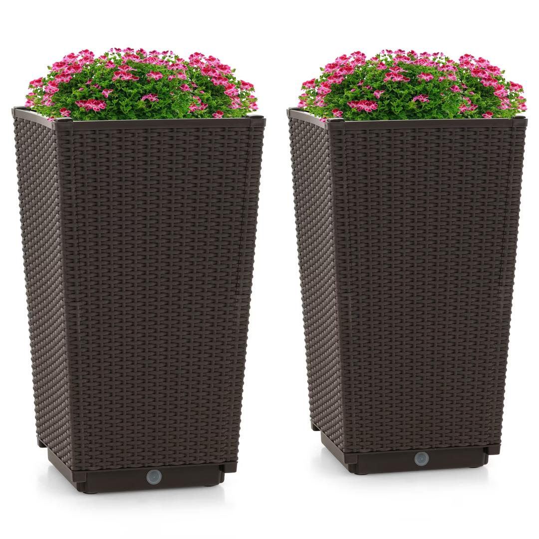  2pcs Outdoor Wicker Flower Pot 22.5''tall Planters With Drainage Hole