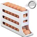 ZAYLAN Egg Holder for Fridge, Auto Rolling Egg Roller/Dispenser/Organizer/Storage Container, Space-Saving 4-Tier Egg Tray for 28 Eggs, Refrigerator, Kitchen & Countertop with Flower Egg Cutter (WHITE)