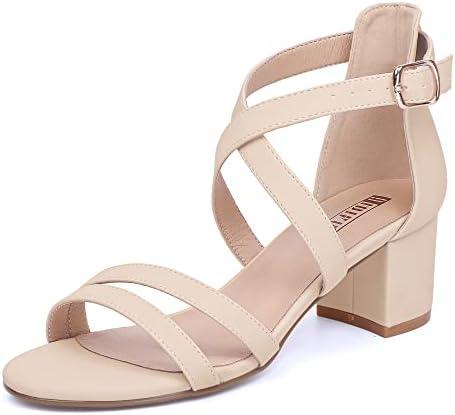 IDIFU Women's Block Low Chunky Heel Strappy Sandals Open Toe Ankle Strap Dress Wedding Evening Shoe for Women Bridal, Size 8