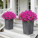 4 Bundles Artificial Flowers for Outdoors, Faux Silk Camellia Flowers Spring Summer Decoration UV Resistant Fake Plastic Plants for Planter Outside Patio Garden Balcony Door Porch, Purple