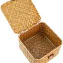 Seagrass Handmade Basket with Lid, Small Basket for Storage, Decorative Home Organizer Decor(5.5"L x 5.5"W x 4"H, Natural)