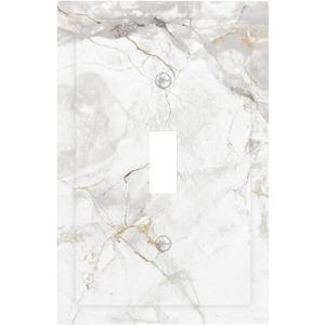 Marble Texture White And Gold Marble Luxury Decorative Light Switch Cover 1 Gang Single Toggle Device Electrical Faceplate Switchplates Decorator Outlet Wall Plate for Bathroom Kitchen Decor Single Toggle / 5 X 3 IN