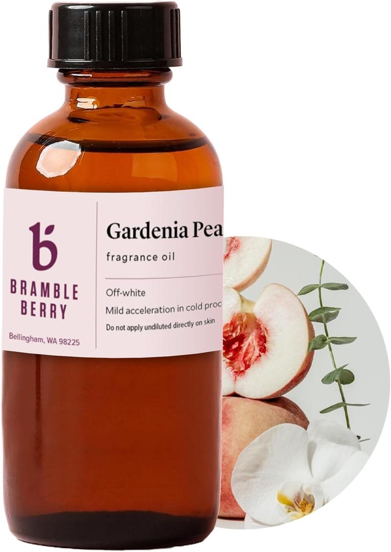 Bramble Berry Gardenia Peach Fragrance Oil 2 oz | Sweet Floral & Fruity Scent with Citrus, Rose & Musk for Soap Making, Bath Bombs, Candles & Lotion | Skin Safe, Vegan, Paraben & Phthalate Free