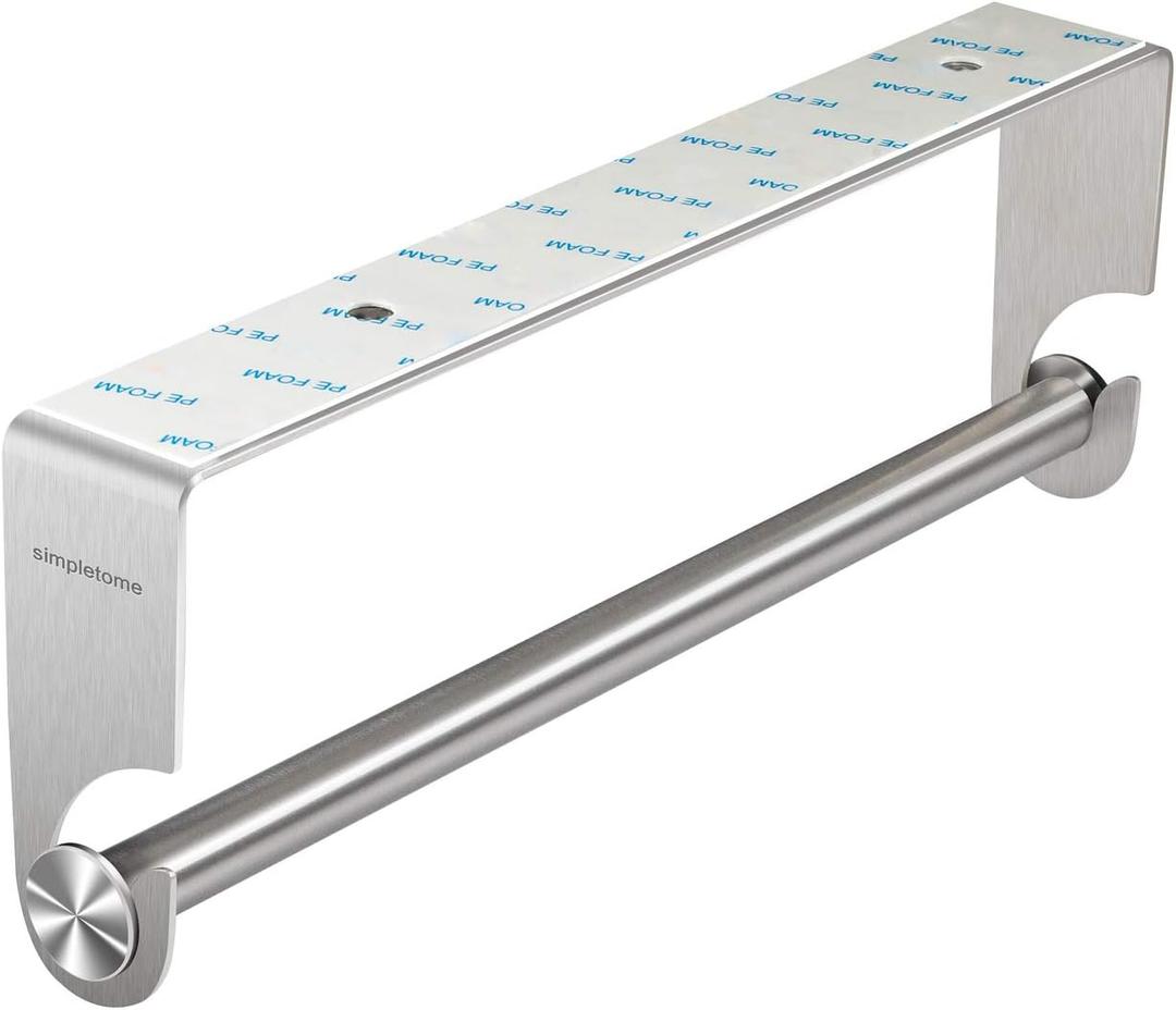 simpletome Kitchen Paper Towels Holder Under Cabinet Adhesive or Drilling Installation Brushed SUS304 Stainless Steel (Silver)