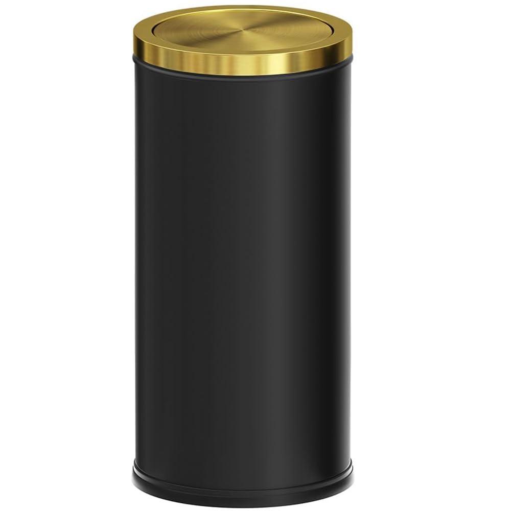 30L/8GAL Gold Brass Kitchen Trash Can,Tall Commercial Garbage Can with FILP Lid,Black and Gold Trash Can for Kitchen,Shopping mall,Elevator gate,Airport, Hotel,Commercial (Black)