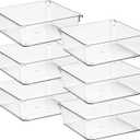 Ravinte 6 Pack Drawer Organizer - 6" X 6" Plastic Storage Bins, Acrylic Organizers with Non-Slip Pads Clear Desk Storage Tray for Makeup, Jewelries, Kitchen Utensils, Bathroom and Office