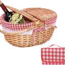 Wicker Picnic Baskets, Country Vintage Picnic Basket with Picnic Cloth Split Lid Picnic Basket, with Folding Handle Picnic Hamper for Picnic Hiking Camping13.78" D x 9.84" W x 6.69" H