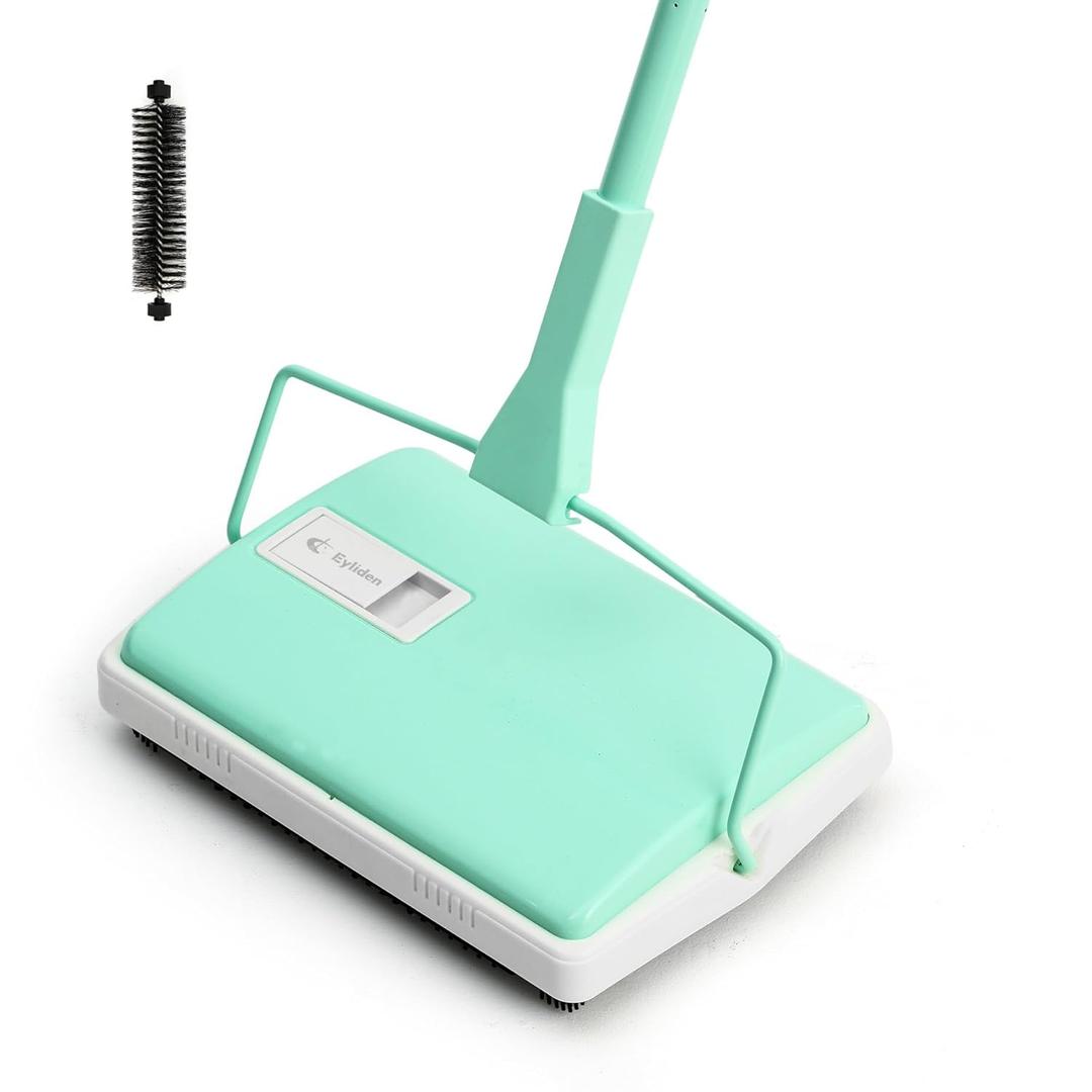 Eyliden X-Large Carpet Sweeper - Quiet Manual Sweeper for Carpets & Rugs | 1 Extra Refill Roller Brush | Non-Electric, Hand Push, Quietly Cleans Debris and Messes, Restaurant Roller Broom, Mint