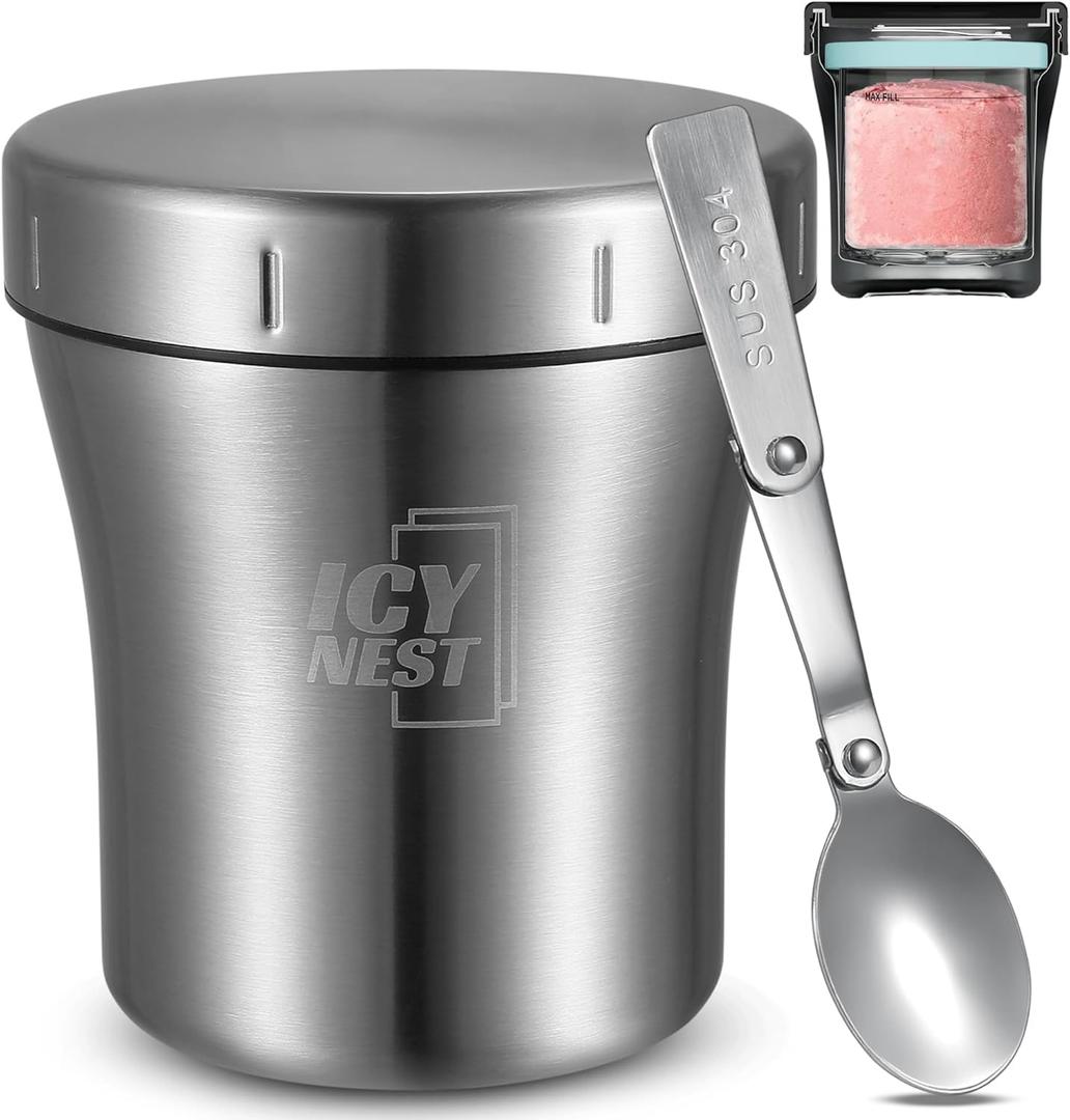 Ice Cream Cooler for Ninja Creami Pint Containers, Vacuum Insulated Double Wall Stainless Steel Ninja Creamy Pint Holder, Fits NC299AMZ NC300 NC301 Series, Keeps Ice Cream Frozen Longer & Outdoor