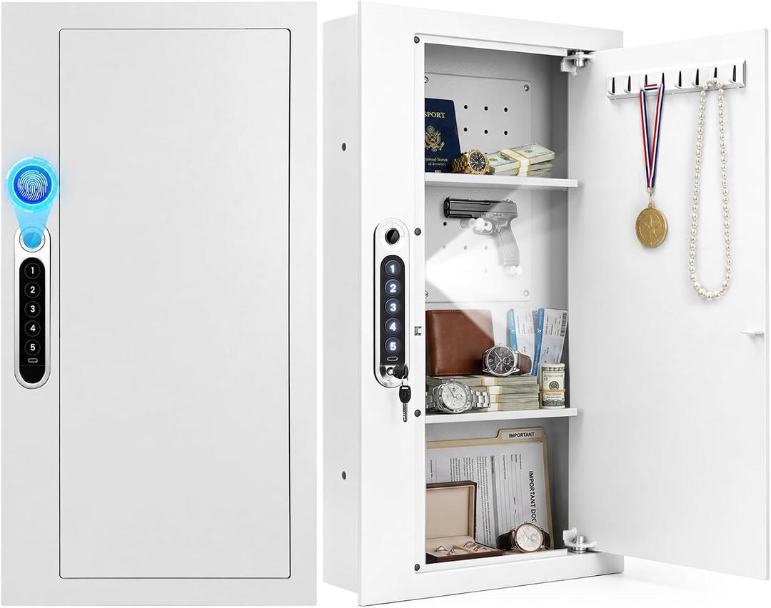 27.5" Tall White Biometric Wall Safe Between 16" Stud | 33% Larger Capacity