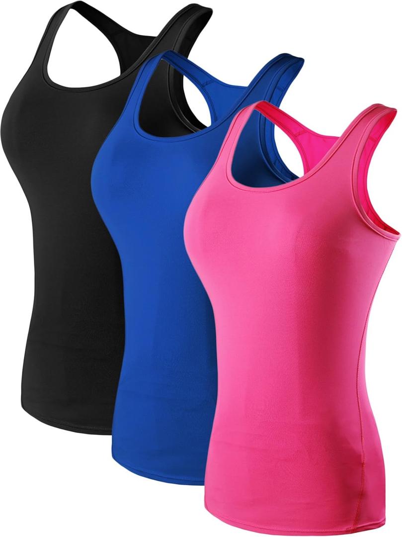 NELEUS Women's 3 Pack Compression Athletic Tank Top for Yoga Running, Black, Blue, Rose, EU M, US S