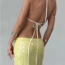 Milumia Women's Sequin Halter Neck Tops Sexy Backless Sleeveless Party Cami Top (L)