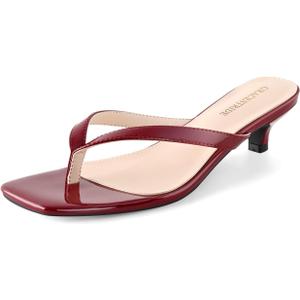 Womens Flip-Flops Kitten Heels Thong Sandals For Women Square Toe Slip On Fashion Summer Dress Sandals (Red, 7)