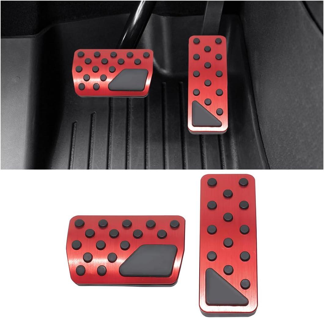 HZEL Car Pedal Cover, 2PCS Aluminum Alloy Vehicle Accelerator Gas Brake Pedal Pads, Non Slip No Drilling Auto Interior Foot Pedal Kit Compatible with 2011-2025 Grand Cherokee Durango(Red)