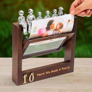 Then & Now Anniversary Picture Frame 1~99 Years Anniversary Wedding Engagement Photo Frame with Family Statue - Anniversary Wedding Gifts For Wife Him - Bridal Shower Wedding Ideal Gifts for Couple Holds 2 4x6 Inches Photos , Brown