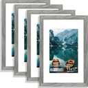 Hongkee 11x17 Picture Frame Set of 4, 11 x 17 Grey Wood Style(Mat 8x12), 11X17 in