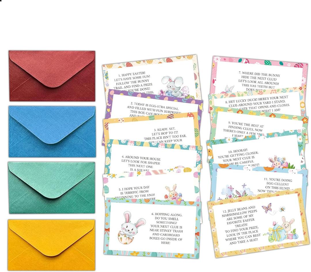 Easter Scavenger Hunt Clue Cards, Easter Party Games for Family Adults Friends, Game Cards for Sunday Holy Week Birthday Spring Camping Gathering, Easter Party Decorations, 01 (Yellow)