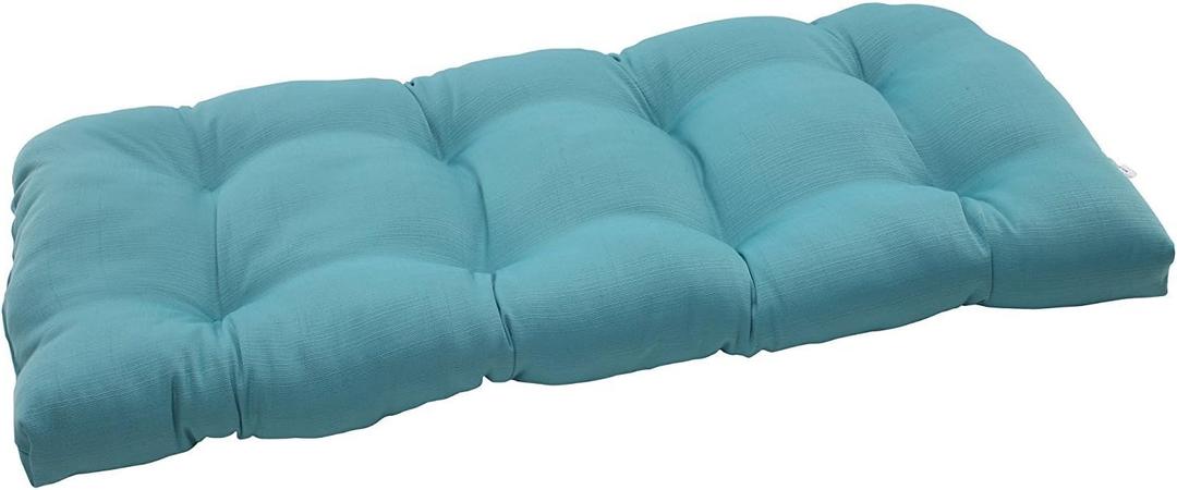 Pillow Perfect Forsyth Solid Indoor/Outdoor Wicker Patio Sofa/Swing Cushion Tufted, Weather and Fade Resistant, 19" x 44", Blue