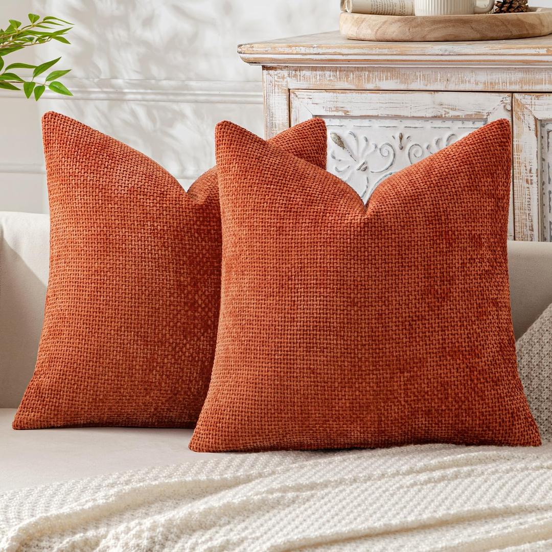 MIULEE Pack of 2 Burnt Orange Decorative Pillow Covers 18x18 Inch Soft Chenille Couch Throw Pillows Farmhouse Cushion Covers for Home Decor Sofa Bedroom Living Room