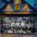 Panelee Halloween Garage Door Decoration 7x16ft Large Horror Backdrop Banner Horror Halloween Garage Door Cover with Bat Cemetery for Home Yard Scary Theme Party Outdoor Wall Decoration (Skeleton)