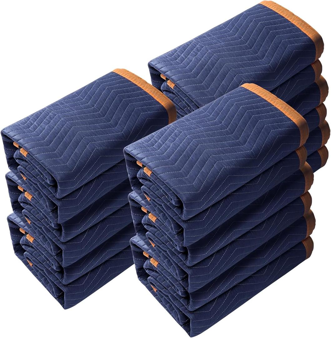 VEVOR Moving Blankets, 80" x 72", 65 lbs/dz Weight, 12 Packs, Professional Non-Woven & Recycled Cotton Packing Blanket, Heavy Duty Mover Pads for Protecting Furniture, Floors, Appliances, Blue/Orange