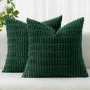 MIULEE Pack of 2 Christmas Dark Green Corduroy Decorative Pillow Covers 20x20 Inch Soft Boho Striped Throw Pillow Covers Modern Farmhouse Home Decor for Sofa Living Room Couch Bed