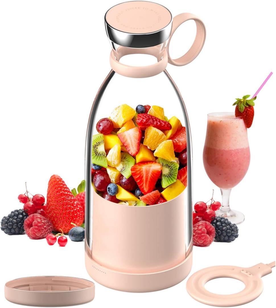 OTPEIR Portable Blender for Shakes and Smoothies with 11.83 Oz Travel Cup and Lid, Durable Stainless Steel Blades for Juice Blending Performance, Pink